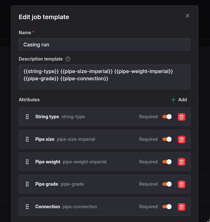 Job template attributes.